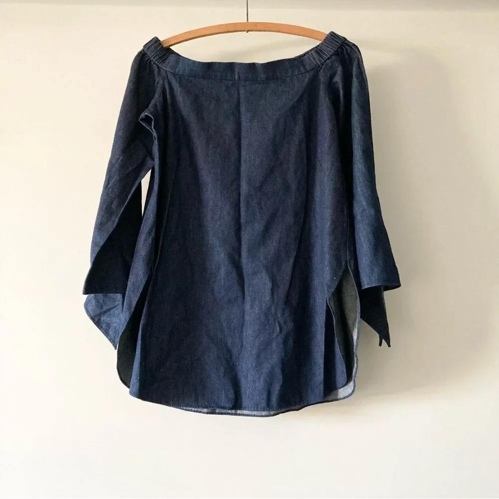 TIBI Chambray‎ Pheasant Top Off The Shoulder 0 - Picture 7 of 8